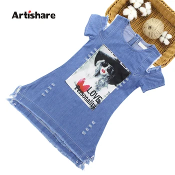 

Artishare Summer Dress For Girls Cartoon Girls Denim Dress Casual Off Shoulder Kids Dresses For Girls 6 8 10 12 14 Year Clothes
