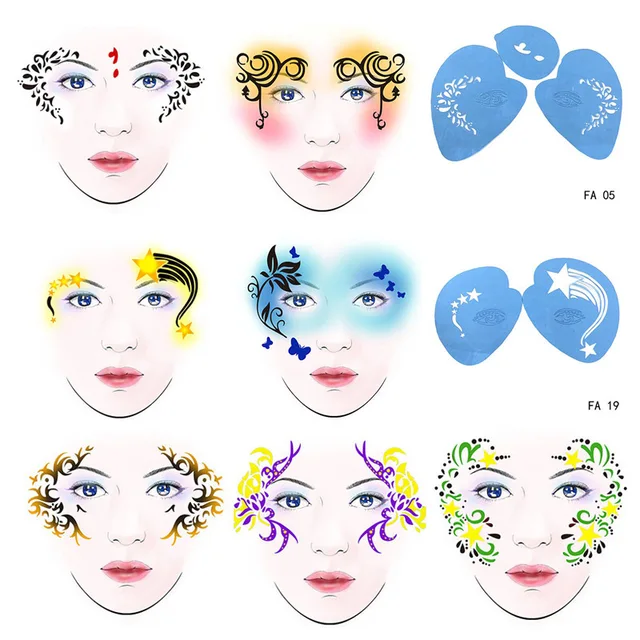 7pcs set reusable soft face paint stencil flower butterfly diy