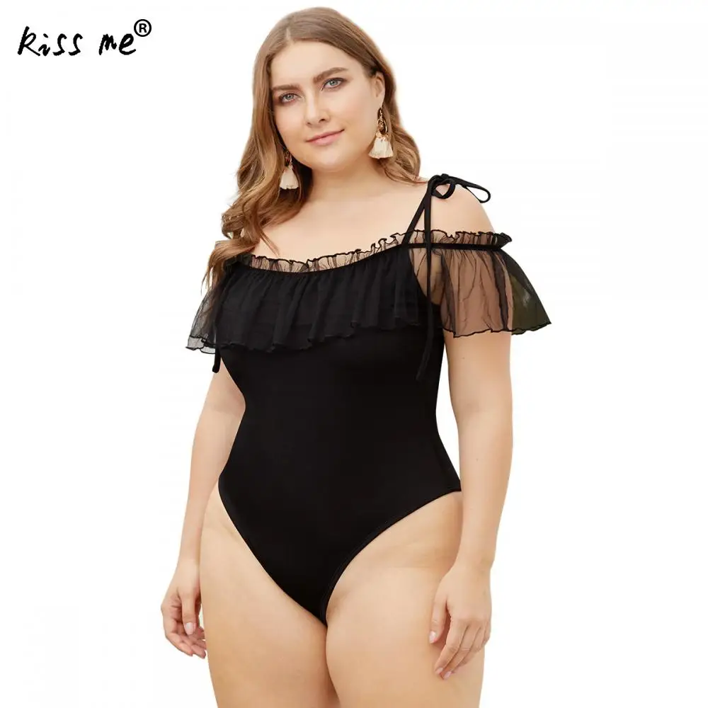 

Plus Size One Piece Swimsuit For Women Lace See Through Look Summer Beach Suit Tummy Control Sexy Monokini Bathing Suit Bikini