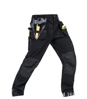 Рабочие брюки мульти-одежда с карманами-Устойчивые Рабочие механические брюки карго рабочая одежда брюки высокое качество машина ремонт брюки - Цвет: Черный