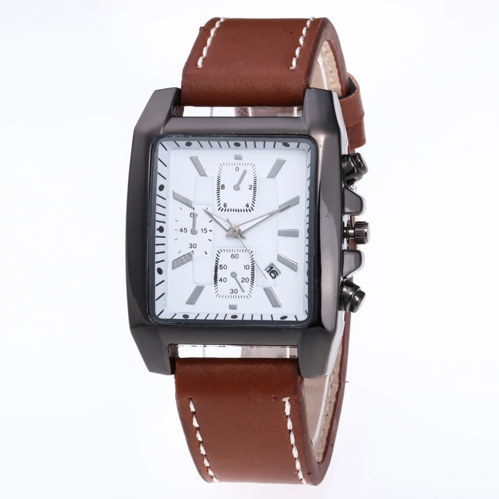 Mens Watches Top Brand Luxury Rectangle Complete Calendar Quartz Watch Male Business Leather Sport Wristwatch Relogio Masculino