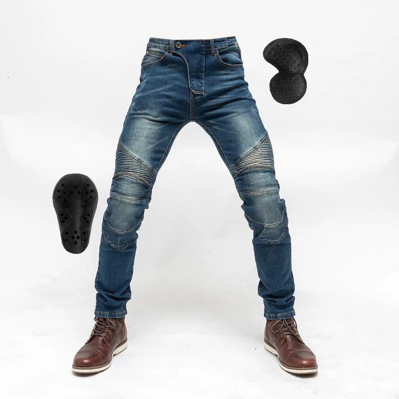 Мужские и wo мужские мотоциклетные штаны для езды на открытом воздухе, мотоциклетные джинсы, ударопрочные мотоциклетные джинсы для езды с наколенниками - Цвет: Синий