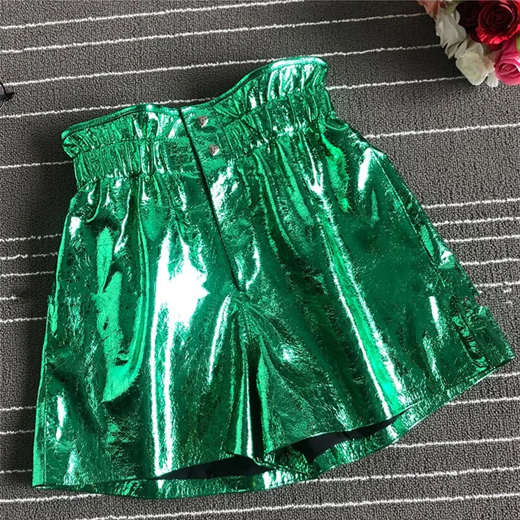 2019 Spring autumn sheepskin leather Shorts Chic women's real leather high-waist wide-leg short trousers A596