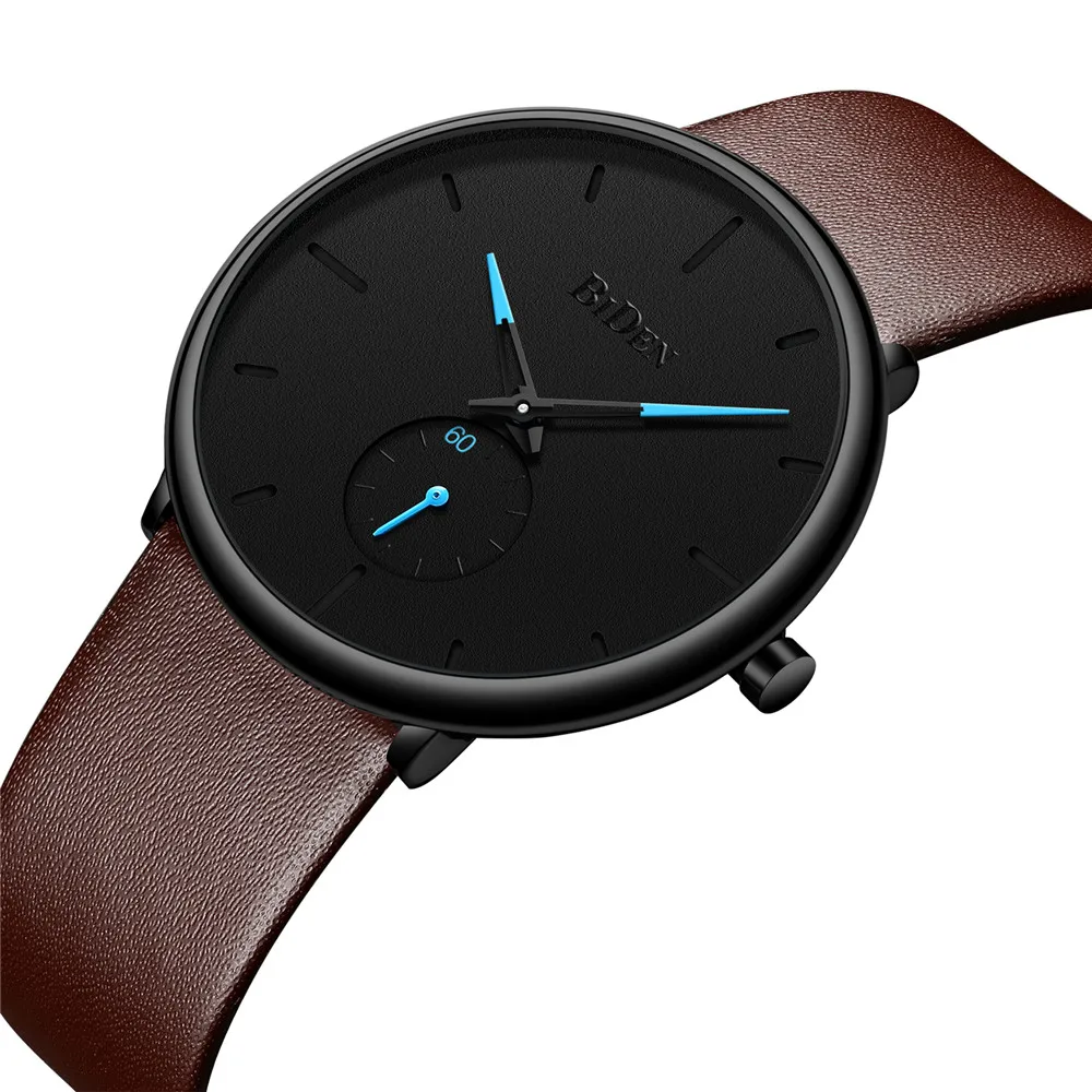 

BIDEN Leather Watches For Men Ultra Thin Quartz Male Wrist Cheap Watch Simple Mens 2019 Clock Top Brand Luxury Relogio Masculino