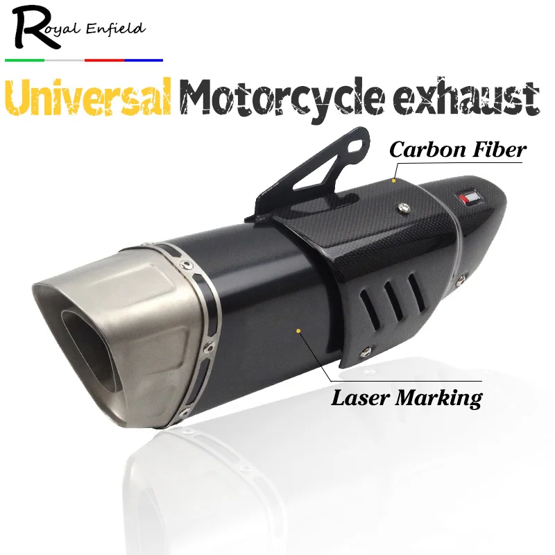 Universal motorcyle exhaust M1 style with carbon fiber heat shield for