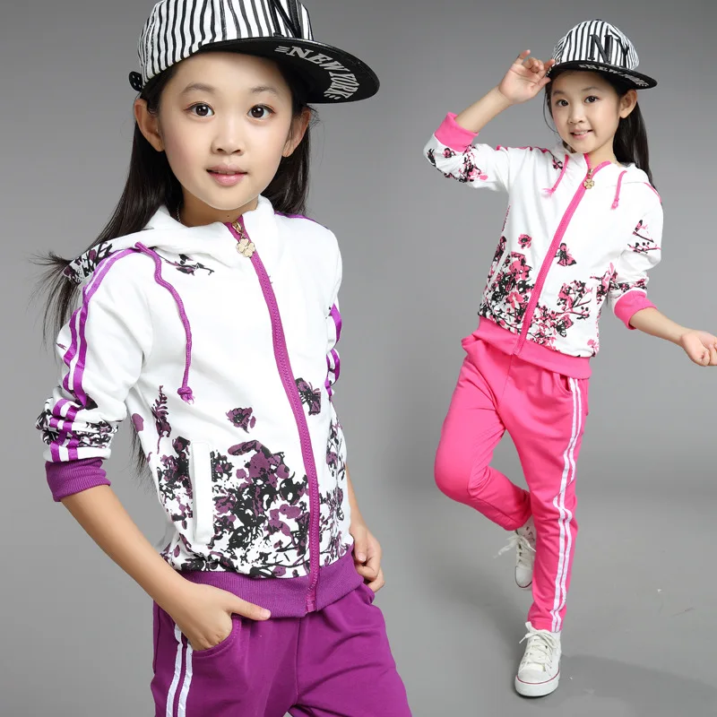 

girls flower clothes suit baby clothes set Autumn spring flower Kids suit for Girls Sports Suits tracksuits children Clothes set