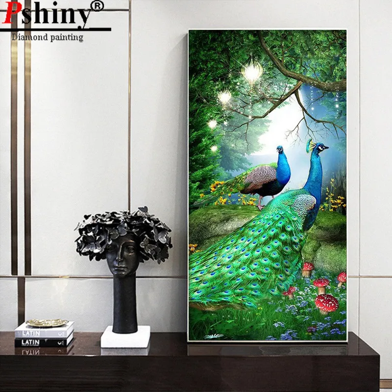 PSHINY 5D DIY Алмазная вышивка продажа зеленые лесные картины с изображением павлина