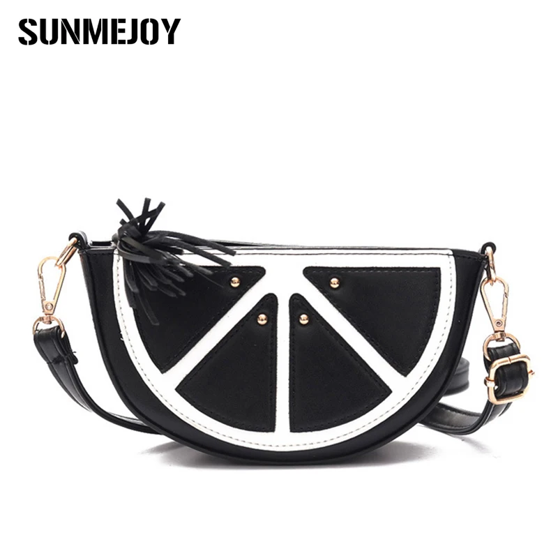 

SUNMEJOY Women Fashion Shoulder Bag Personality Round Leather Watermelon Messenger Bag Pocket Lemon Cartoon Crossbody Bags 2017