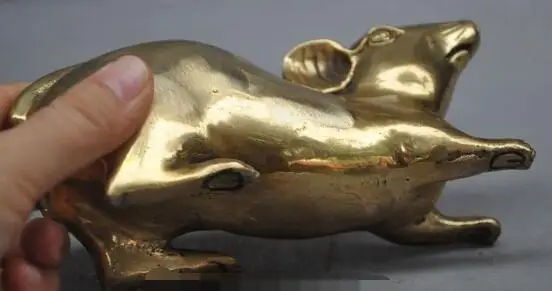 

S0975 6"China fengshui brass Folk Year Zodiac Wealth Animals Lovely Mouse Mice Statue