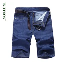 IN-YESON Brand Casual Summer Jeans Shorts Cotton Breathable Stretch Blue Jeans Knee Length Fashion Denim Shorts