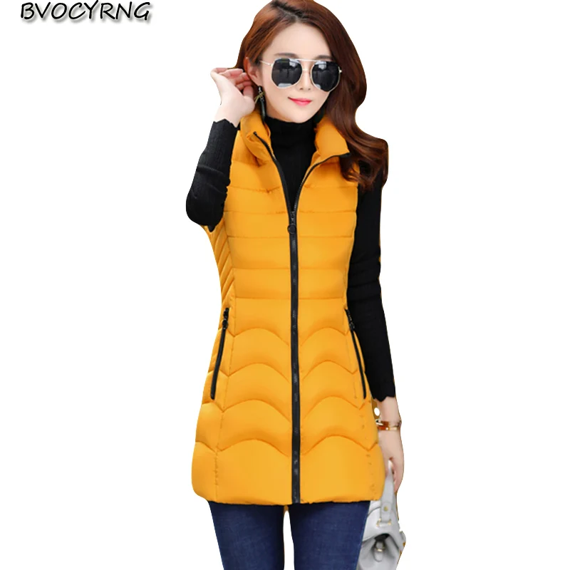 

New Autumn Winter Vest Women Waistcoat 2018 Sleeveless Down Cotton Vest Jacket Hood Warm Long Vest Colete Feminino Winter Coat