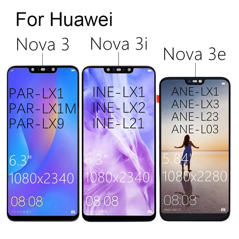 ЖК-дисплей для HUAWEI Nova 3 6," ЖК-дисплей Дисплей Сенсорный экран для замены для Nova3 3i 3e ЖК-дисплей LX9 Запчасти PAR-LX1 INE-LX2 PAR-AL00