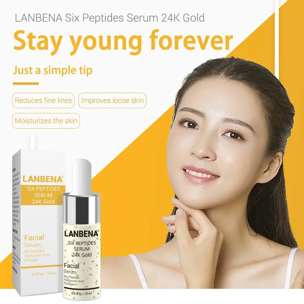 

LANBENA 24K Gold Six Peptides Face Cream Anti-Aging Wrinkle Preventing Fine Lines Reducing Liquid Essence