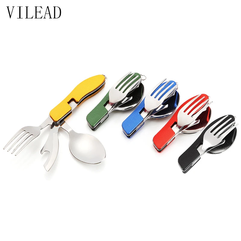 VILEAD Portable Folding Knife Fork Spoon Combined Camping Set
