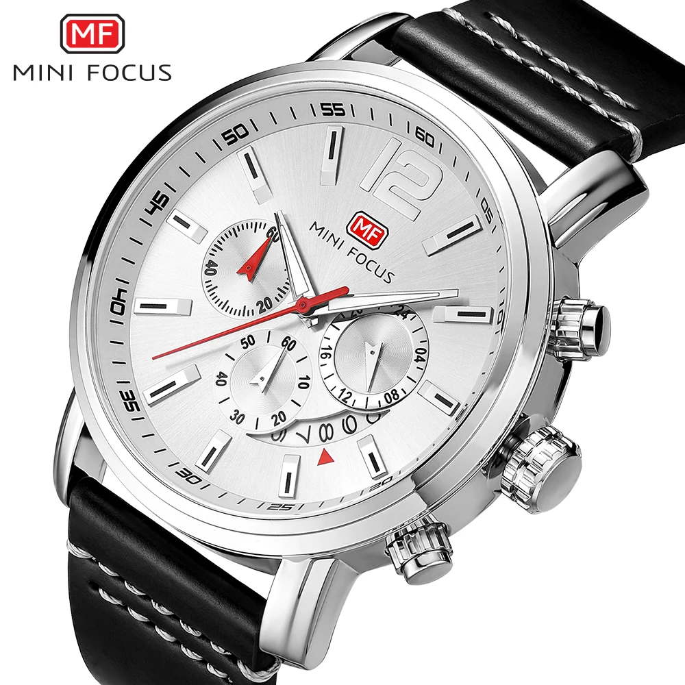 

MINI FOCUS Luxury Brand Men's Analog Quartz 24 Hour Date Watches Man 3ATM Waterproof Clock Men Sport Leather Band Wrist Watch