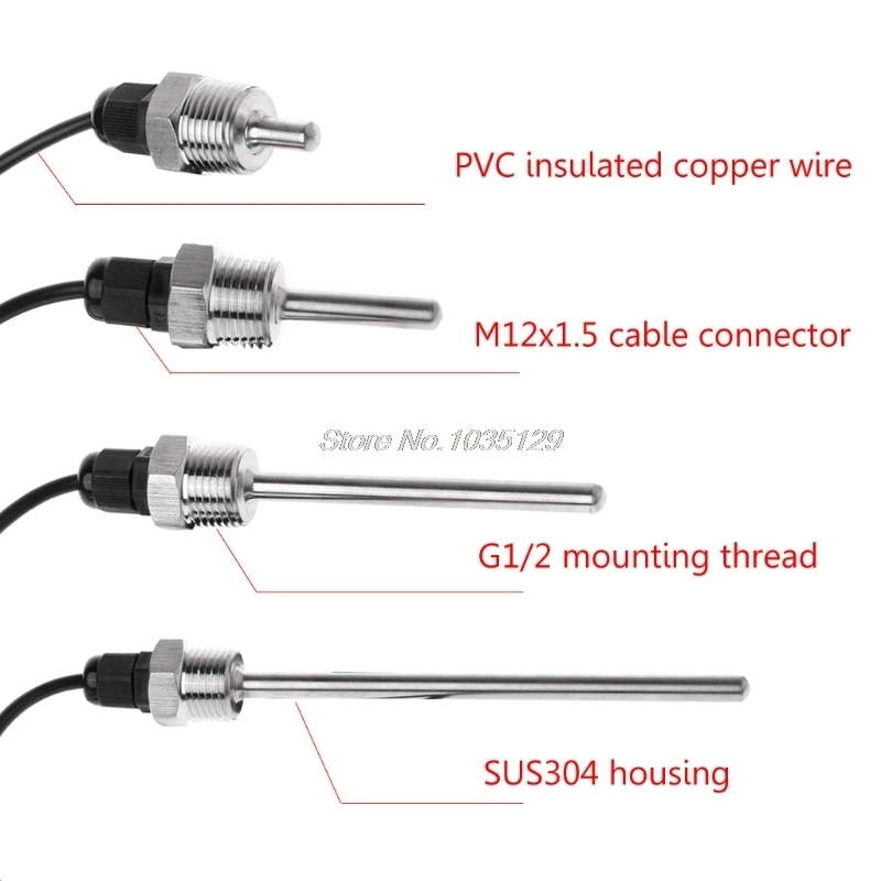 

OOTDTY DS18B20 Digital Temperature Sensor G1/2" Thread Probe DIA=7mm 3-core Wire SUS304 xianjia8 Dropship