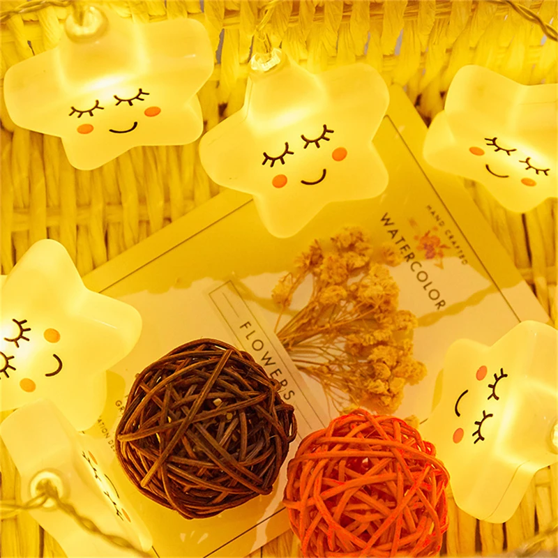 3M 20 LEDs Garland Smile Stars String lights Gift for Kids Children Decoration for Room Party New Year Christmas Tree on Battery