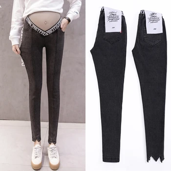 

Low Waist W Leg Open Spring Belly Skinny Maternity Legging In Elastic Cotton Pencil Pregnancy Pants Clothes for Pregnant Women