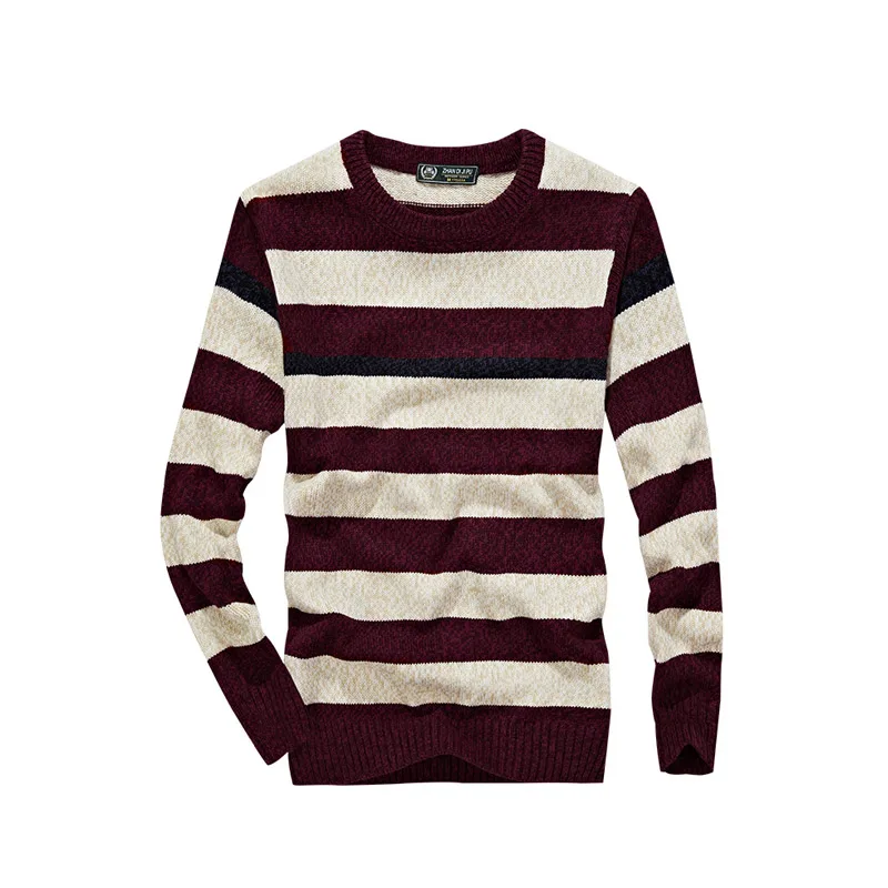 Повседневный мужской зимний свитер с круглым вырезом Полосатый пуловер Мужской Хлопковый свитер размер 52 52 0,5 - Цвет: red