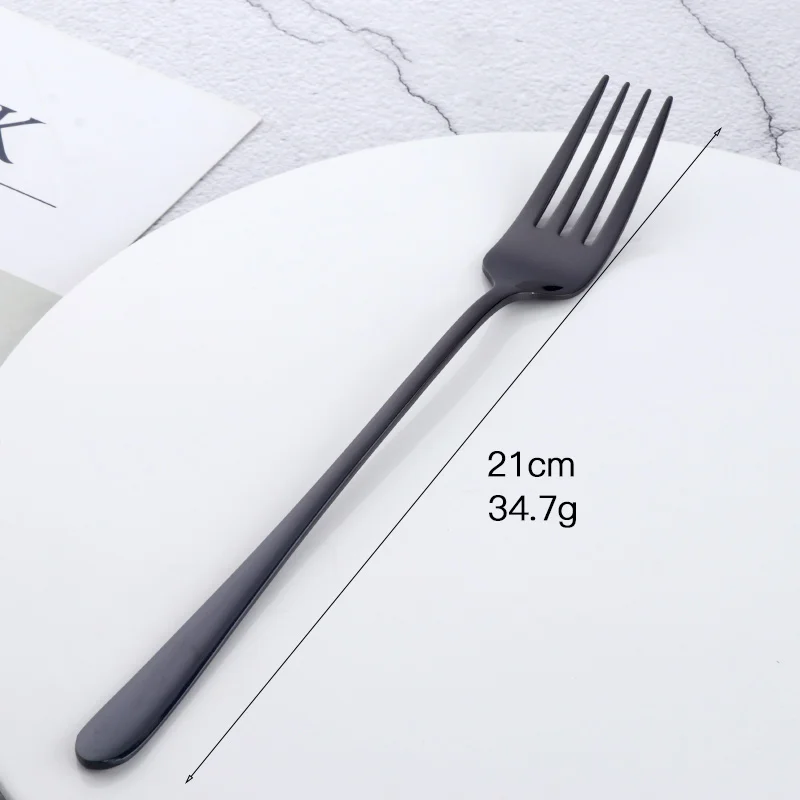 7pcs black 7 шт., вилка для ужина с длинной ручкой, 18/10 нержавеющая сталь, Корейская черная вилка, для отеля, ресторана, вечерние принадлежности, столовая посуда, для стейка, Золотая вилка - Цвет: 7pcs black
