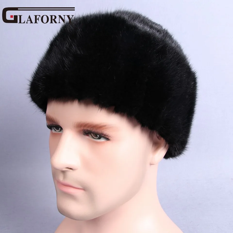 

Glaforny Man Snow Caps Genuine Mink Fur Hats Russian Ushanka Hat Solid Skullies Beanies Winter Men Whole Fur Outdoor Headgear