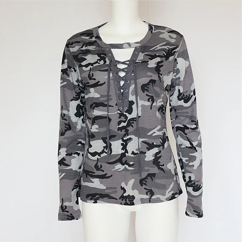 2018 Women Sexy T-shirt Camouflage V Neck Lace Up Tshirt Feminino lacet T shirt Loose Bandege Top Harajuku Tracksuit 2018 Women Sexy T-shirt Camouflage V Neck Lace Up Tshirt Feminino lacet T shirt Loose Bandege Top Harajuku Tracksuit