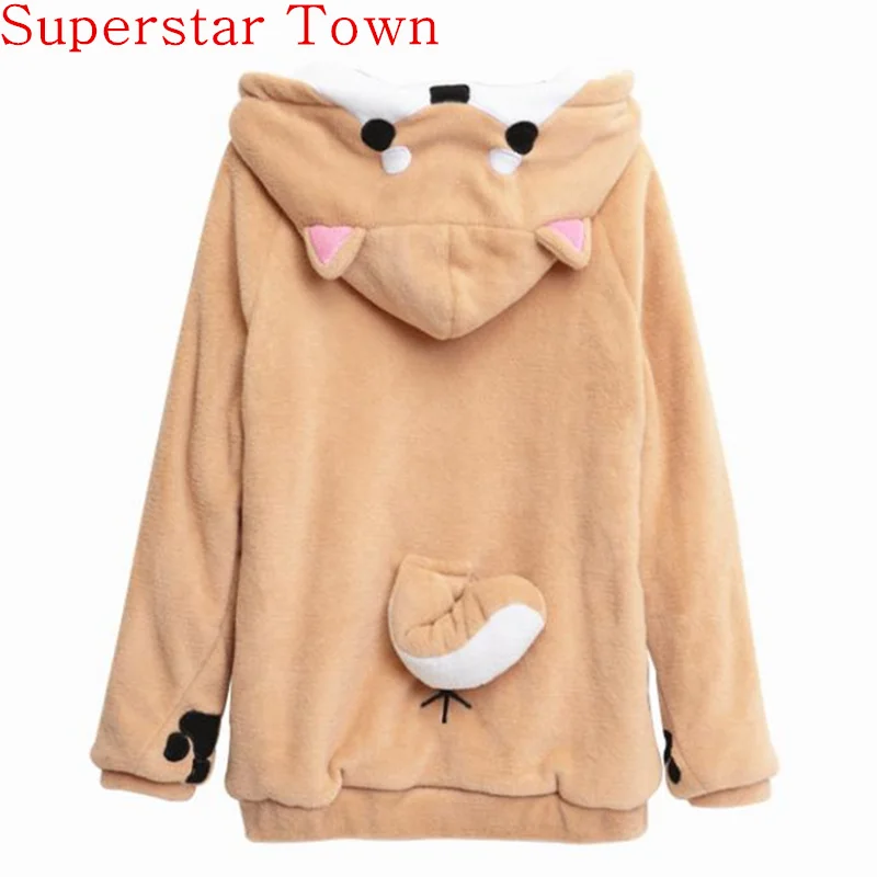  Harajuku Japanese Kawaii Hoodies Women Sweatshirts With Ears Cute Doge Muco Winter Plush Lovely Muc
