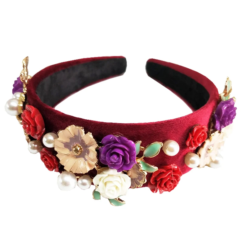 Ceramic flower Headband For Women Lady Bohemian Party Retro Floral Pearl Bow Hairband Hair Accessories