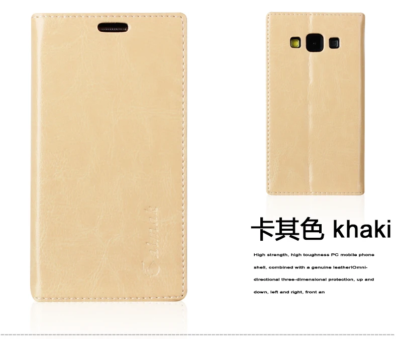 Присоски чехол для Samsung Galaxy A3 A300 A3000 A300F высокое качество Пояса из натуральной кожи флип стоять Мобильный телефон сумка+ Бесплатный подарок - Цвет: Хаки