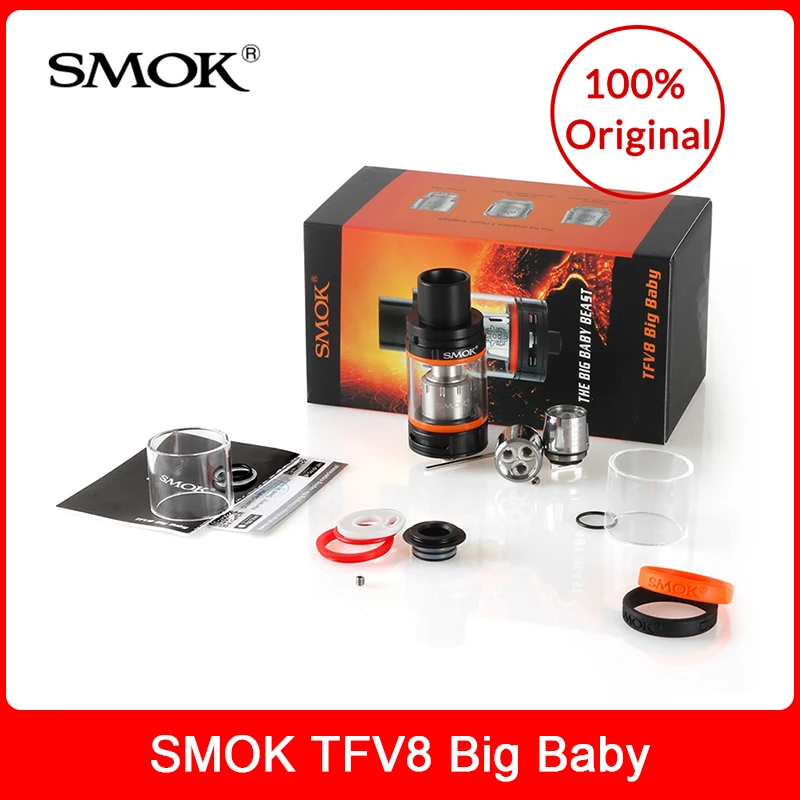 Оригинальный SMOK TFV8 большой детский бак 5 мл с V8 Baby-X4/T6/головка спирали обслуживаемого распылителя для электронная сигарета SMOK tfv8 большой