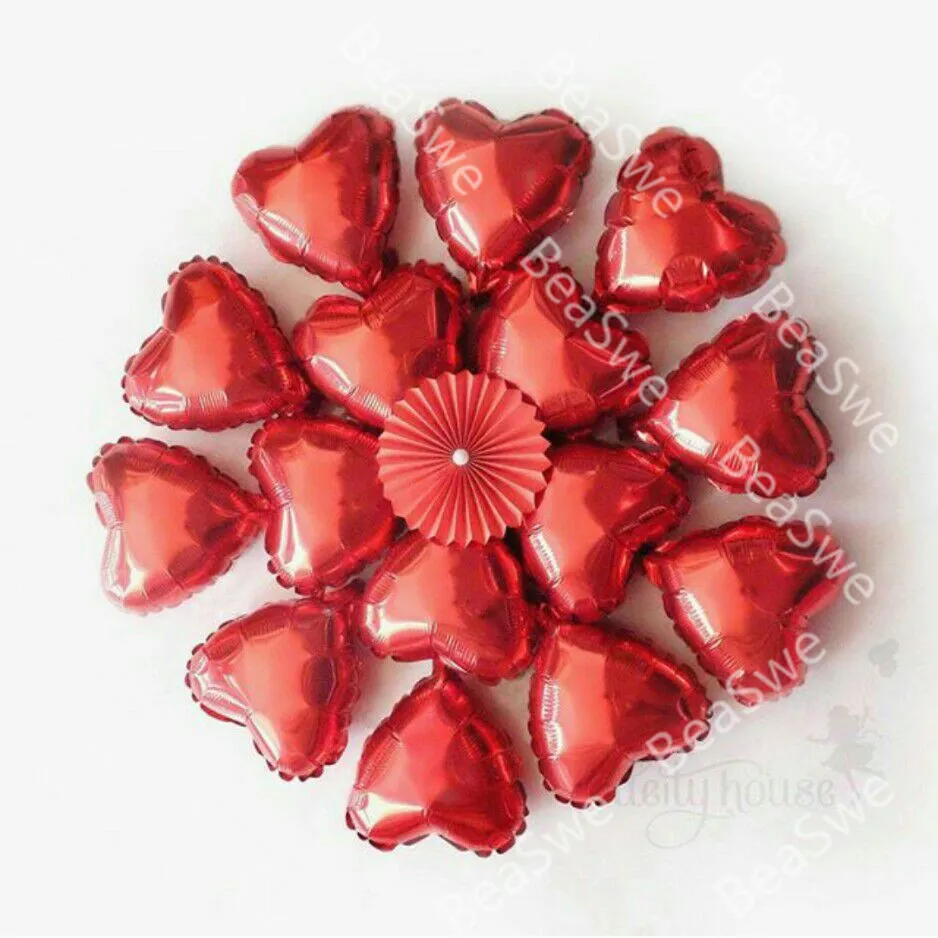 

20pcs/lot 10 inch pure color aluminum foil balloons love red Heart balloon for Valentine's Day wedding decoration room globos