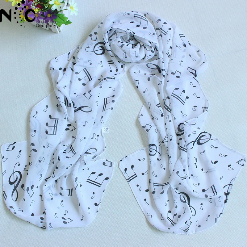 

2018 Hot Selling Fashion Musical Symbol Lady Scarf Chiffon Summer Thin Scarf For Beach Sun Skin Protection 50*160cm
