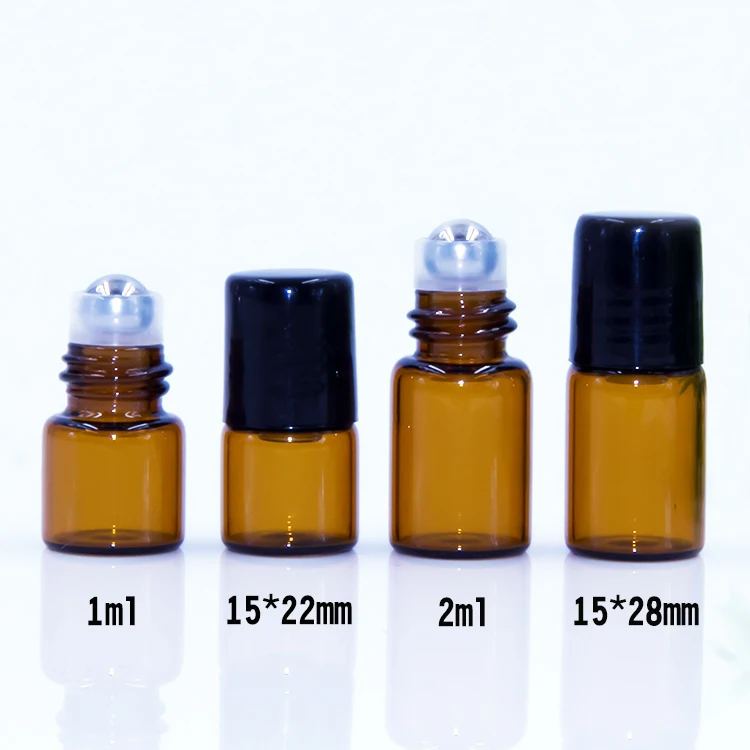 

DHL FREE 1ml 2ml amber roll on bottles for essential oils roll-on refillable perfume bottle deodorant containers with black lid