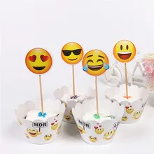 Happy Birthday Party Cupcake Wrappers Kids Boys Favors Baby Shower Emoji Theme Decorate Cake Toppers Events Supplies 24Pcs/Pack