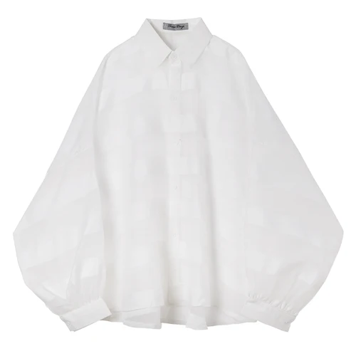 Мужская Повседневная рубашка в черно-белую полупрозрачную полоску с длинным рукавом в стиле летучей мыши, мужская и женская Солнцезащитная рубашка, вечерние рубашки для сцены - Цвет: Белый