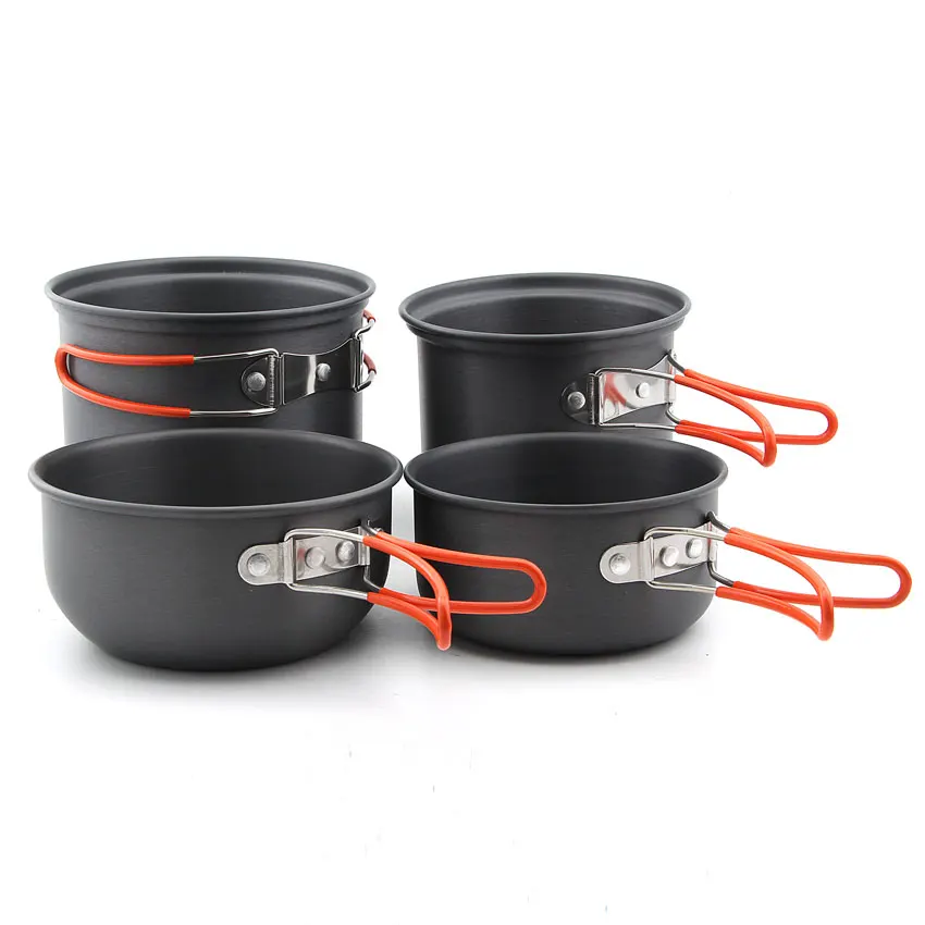 FMC-208 portátil al aire libre 4 unids/set viajes de Camping 2-3People Picnic utensilios de cocina olla