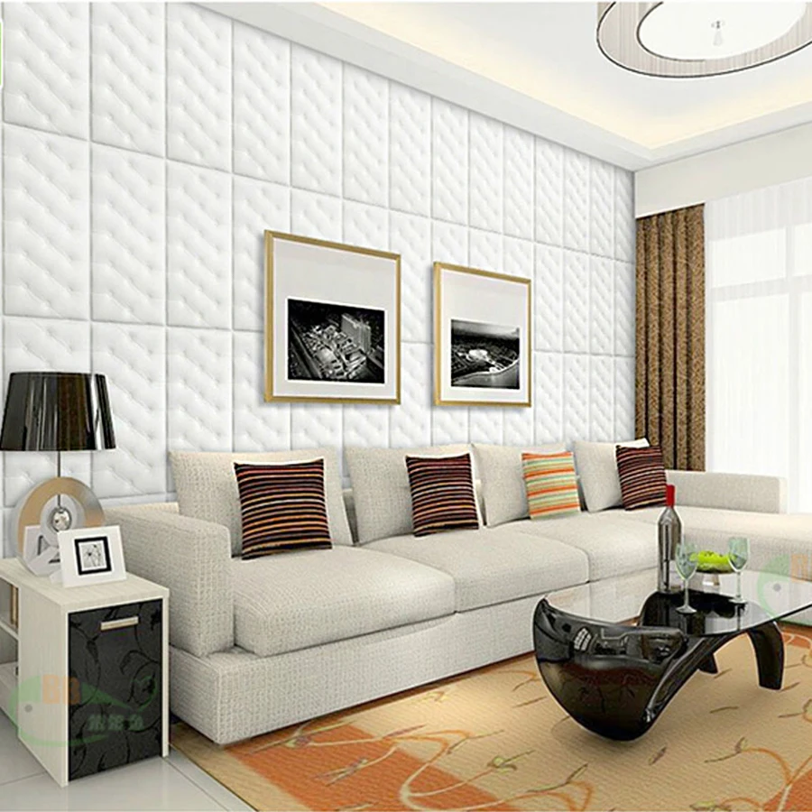 

PVC Waterproof Faux Leather PE Foam 3D Wall Panel Vinyl DIY Self Adhesive Wallpaper TV Sofa Kids Room Bedroom Decor Wallcovering