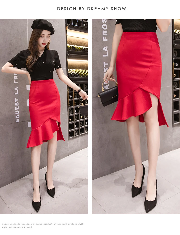 S-5XL размера плюс юбка Модная элегантная сексуальная тонкая юбка карандаш однотонная Красная Женская юбка юбки с высокой талией Женская одежда 1554 45