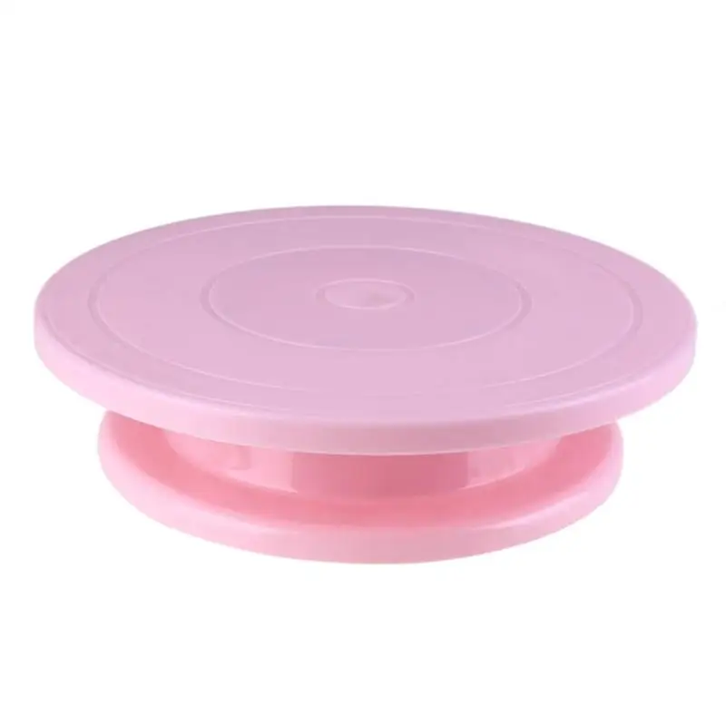 28 см пластиковый поворотный стол для торта вращающийся Противоскользящий виниловый стол для украшения торта вращающийся стол для торта круглая подставка для торта кухонные инструменты для выпечки - Цвет: Pink