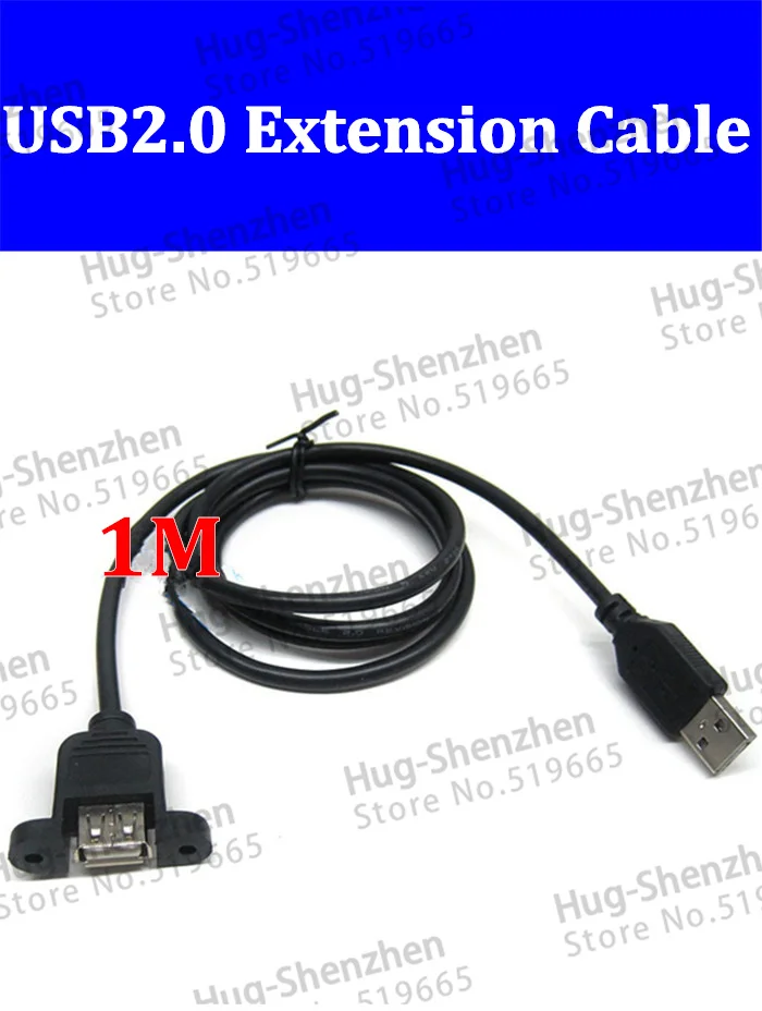 

10 шт./лот 1 м USB 2,0 Тип Штекерный к женскому Удлинительный кабель с винтовой панелью крепление бесплатная доставка