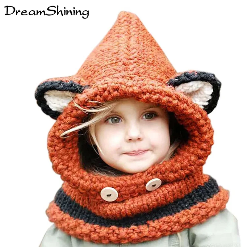2016 Korean VersiOn Of The Fall And Winter Warm Hat Neck Scarves Wool Knit Cap Cute Baby Girl Child Hood Hooded Scarf Beanie Hat