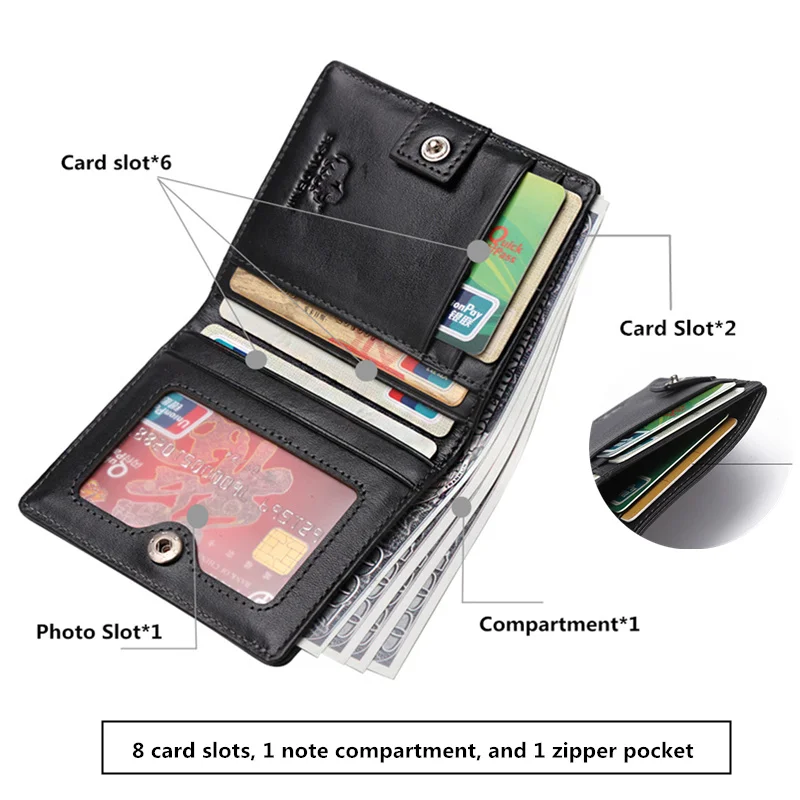  BISON DENIM Fashion Purse Men's Genuine Leather Wallet RFID Blocking Mini Wallet Male Card Holder S