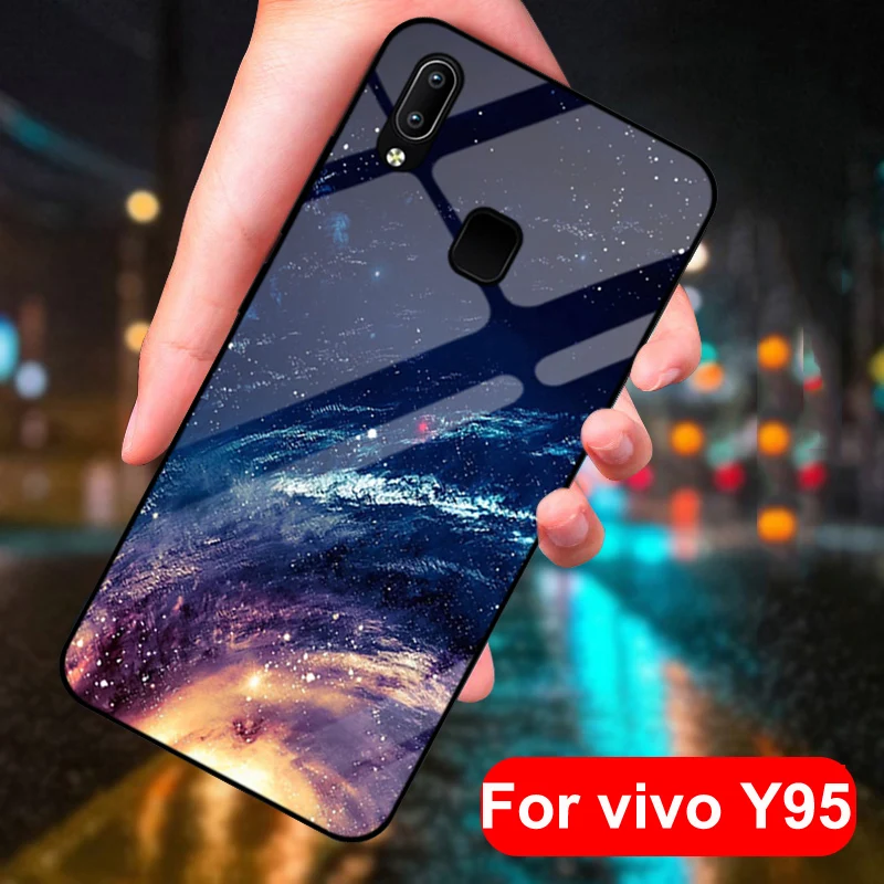 For vivo Y95 case Starry sky tempered Glass + TPU Edge Slim Thin Hard