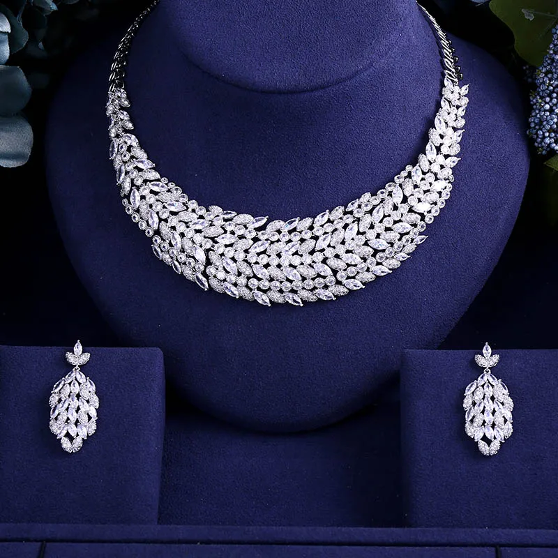 

JANEKELLY BEST QUALITY BRILLIANT Multi Color CRYSTAL ZIRCON EARRINGS AND NECKLACE BRIDAL JEWELRY SET WEDDING DRESS ACCESSARIES