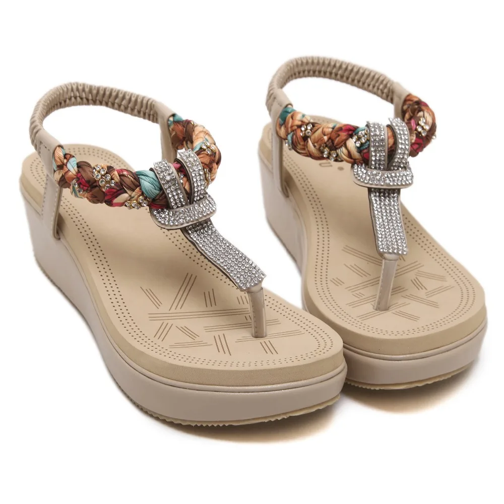 SIKETU/Лето г. Новая Женская обувь в богемном стиле, украшенные бриллиантам, Модные женские сандалии удобные, повседневные женские босоножки на каблуках Размер 35–40