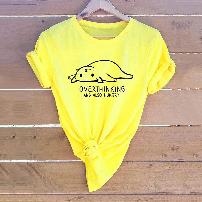 Забавная женская футболка с контрастным принтом кота и буквами, круглый вырез, короткий рукав, милая Повседневная летняя футболка, женские топы, женская футболка - Цвет: Цвет: желтый