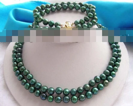 

free shipping 07655 2r Natural Green Pearl Necklace Bracelet A Set (A0423)