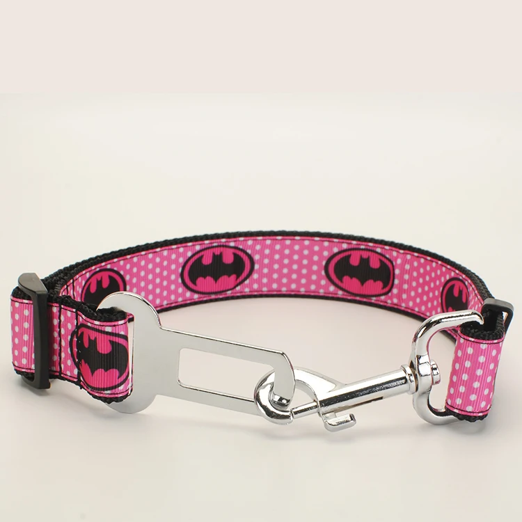 Поводок для собак, ошейник для собак, ремень безопасности, брелок, 1 дюйм ярко-розовая лента с рисунком Бэтмена
