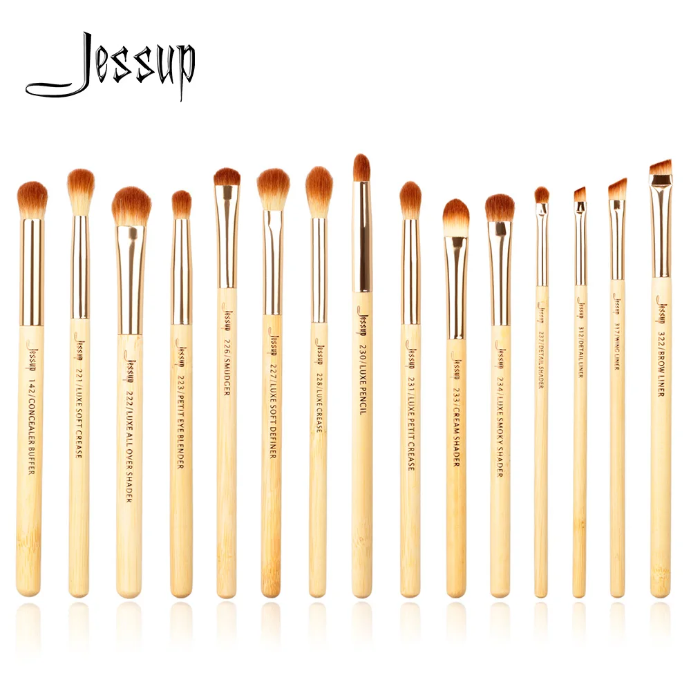 

Jessup Brand 15pcs Beauty Bamboo Professional Makeup Brushes Set Make up Brush Tools kit Eye Shader Liner Crease Definer Buffer