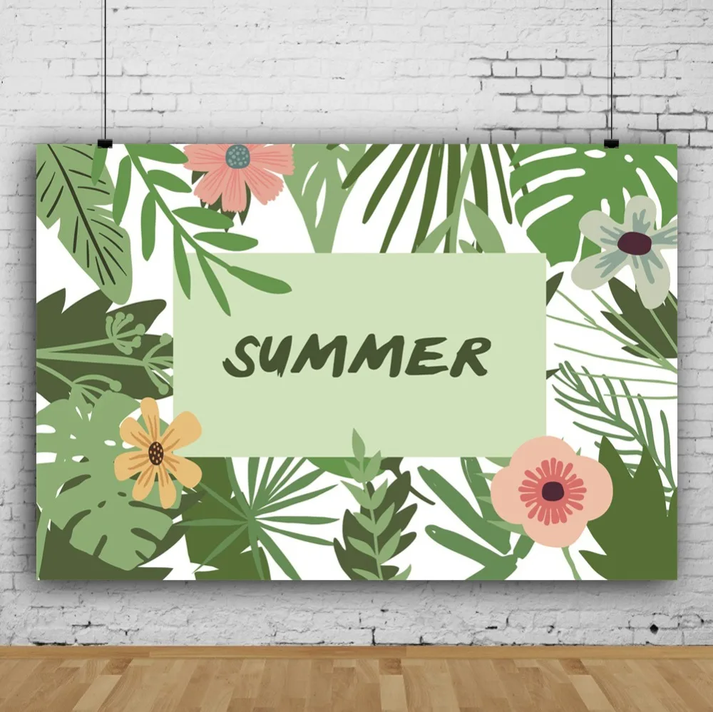 Laeacco Tropical Palm Tree Summer Scenic Flower Leaves Photography Background Customized Photographic Backdrops For Photo Studio